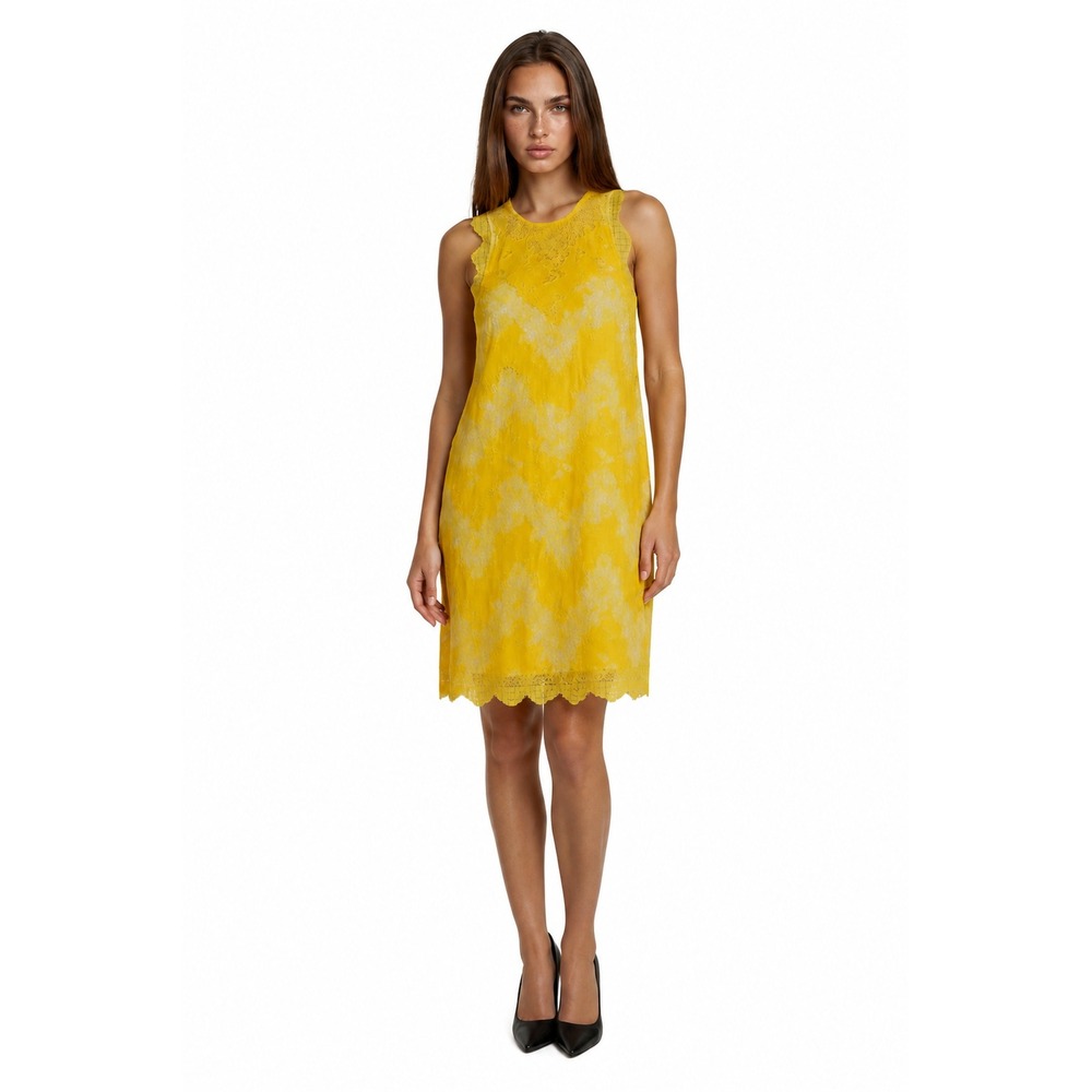 Carven Yellow Lace Shift Dress Women's Size 36 US‎ 4 Scalloped Sleeveless Floral